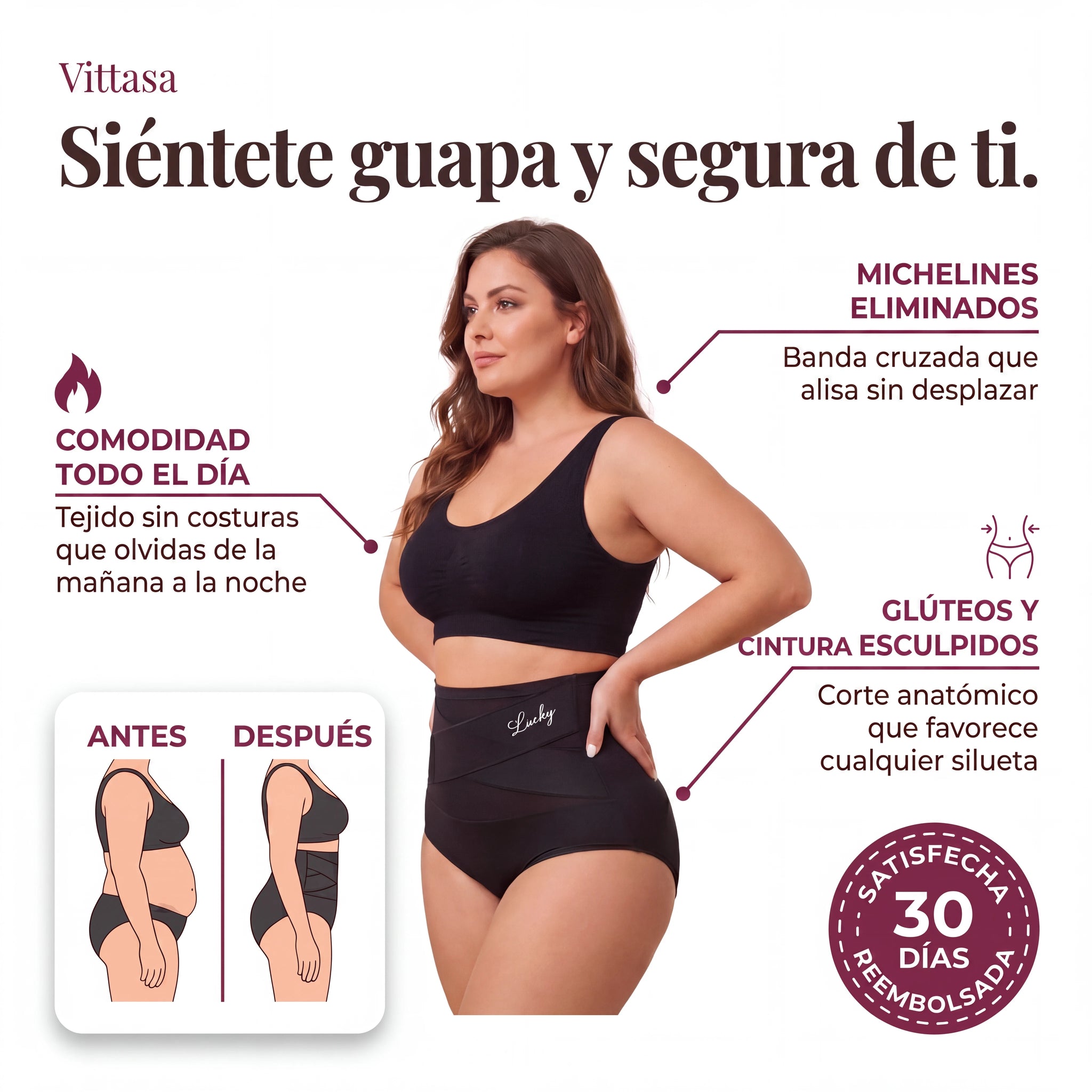 Lucky™ - Braga moldeadora sin costuras - Talle alto y vientre liso