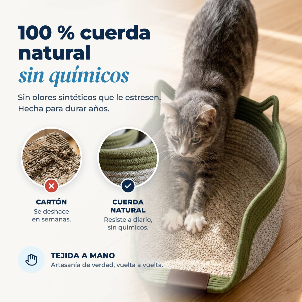 Nidora™ 100 % cuerda natural sin químicos frente al cartón